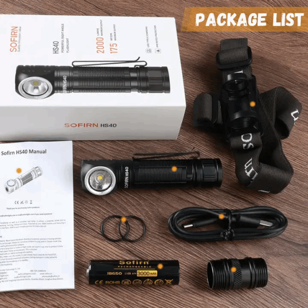 Sofirn HS40 2000 Lumen 175m Throw Rechargeable Headlamp with 18650 Battery
