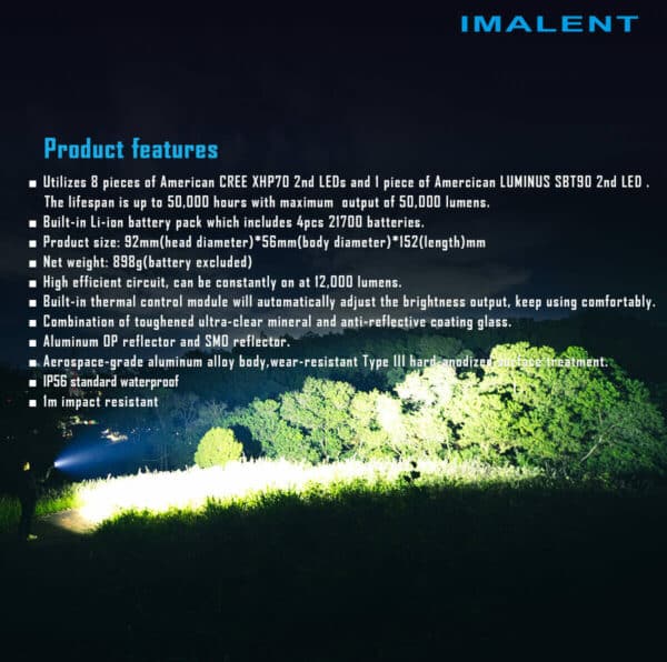 Imalent MR90 50000 Lumen 1586m Throw Rechargeable LED Searchlight