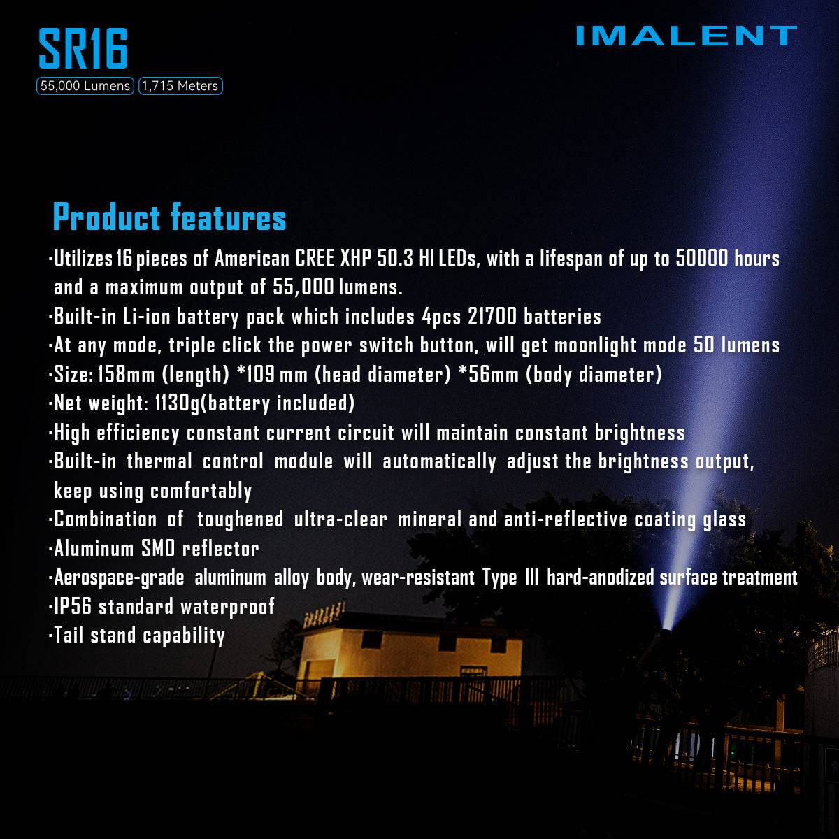 Imalent SR16 55000LM 1715m Rechargeable Tactical Flashlight