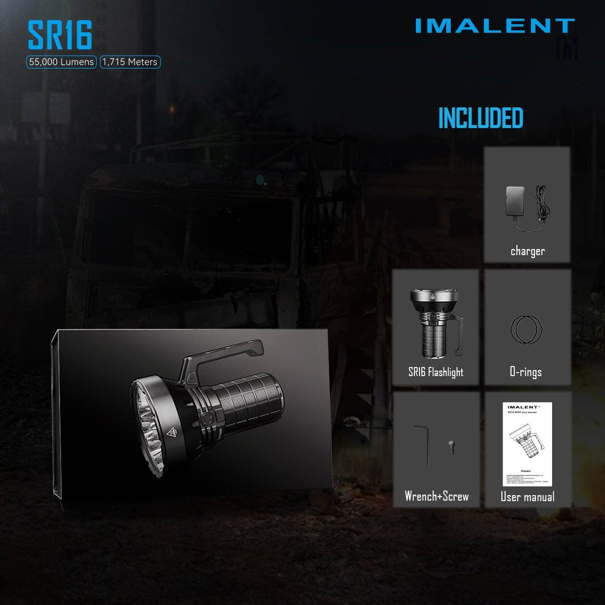 Imalent SR16 55000LM 1715m Rechargeable Tactical Flashlight