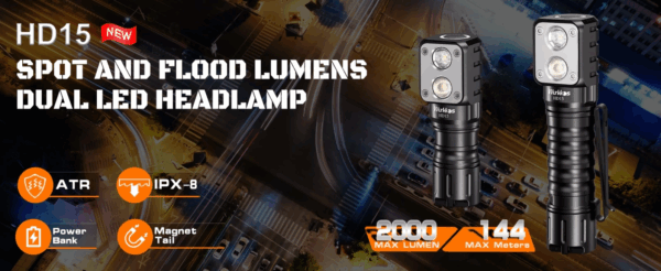 Wurkkos HD15 2000 Lumen 151m Throw Rechargeable Headlamp with 18650 Battery
