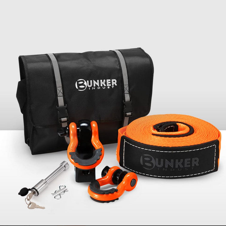 BUNKER INDUST 4WD Recovery Kit Snatch Strap Hitch Receiver Bow Shackles Off Road
