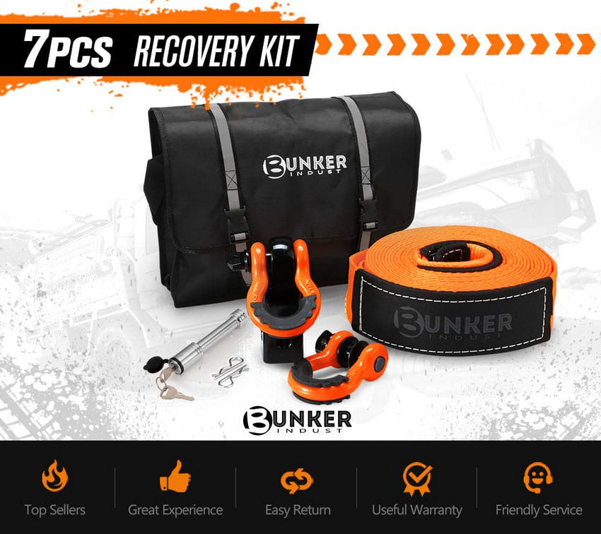BUNKER INDUST 4WD Recovery Kit Snatch Strap Hitch Receiver Bow Shackles Off Road