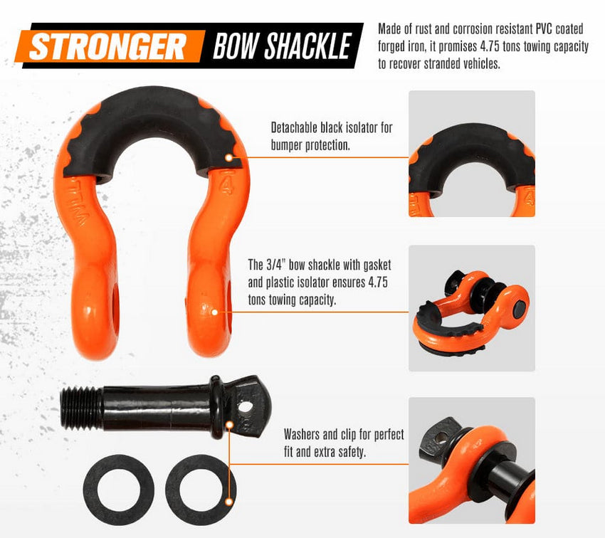 BUNKER INDUST 4WD Recovery Kit Snatch Strap Hitch Receiver Bow Shackles Off Road