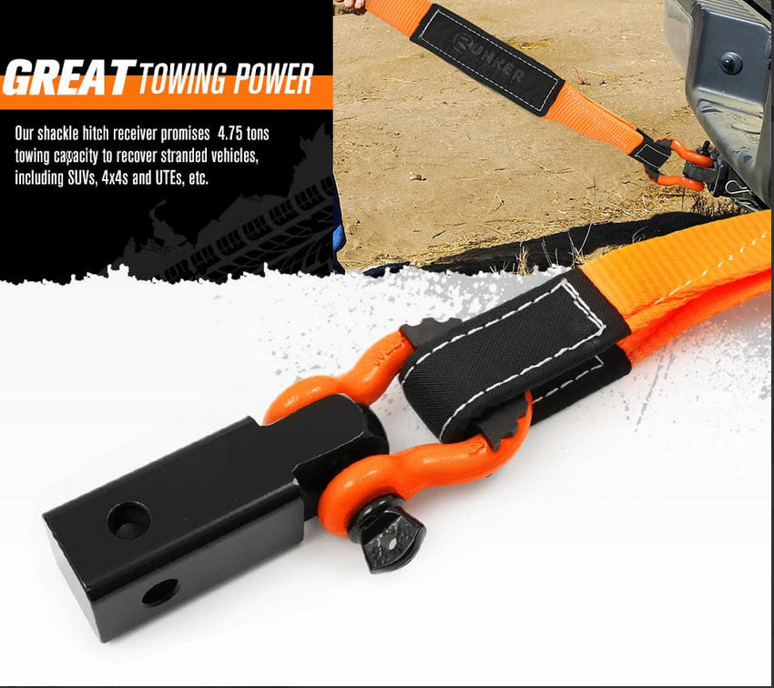 BUNKER INDUST 4WD Recovery Kit Snatch Strap Hitch Receiver Bow Shackles Off Road