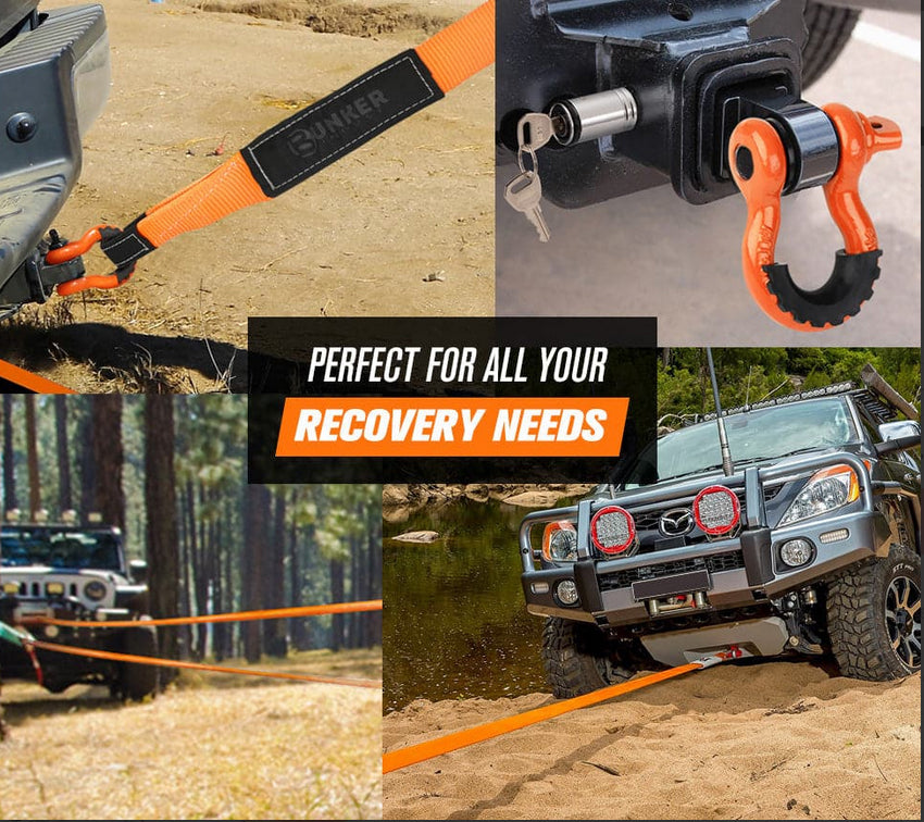 BUNKER INDUST 4WD Recovery Kit Snatch Strap Hitch Receiver Bow Shackles Off Road