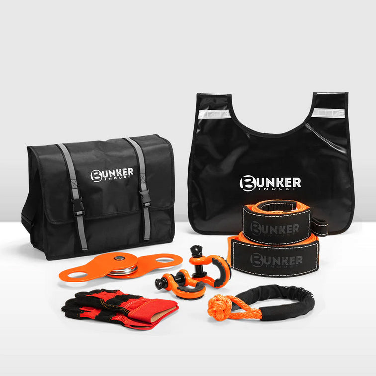 BUNKER INDUST 4WD Complete Recovery Kit Off Road Snatch Strap Dampener 9PCS 4×4