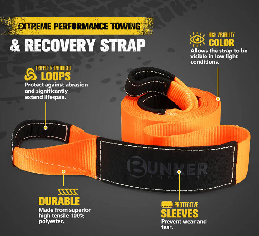 BUNKER INDUST 4WD Complete Recovery Kit Off Road Snatch Strap Dampener 9PCS 4×4