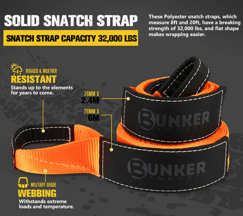 BUNKER INDUST 4WD Complete Recovery Kit Off Road Snatch Strap Dampener 9PCS 4×4