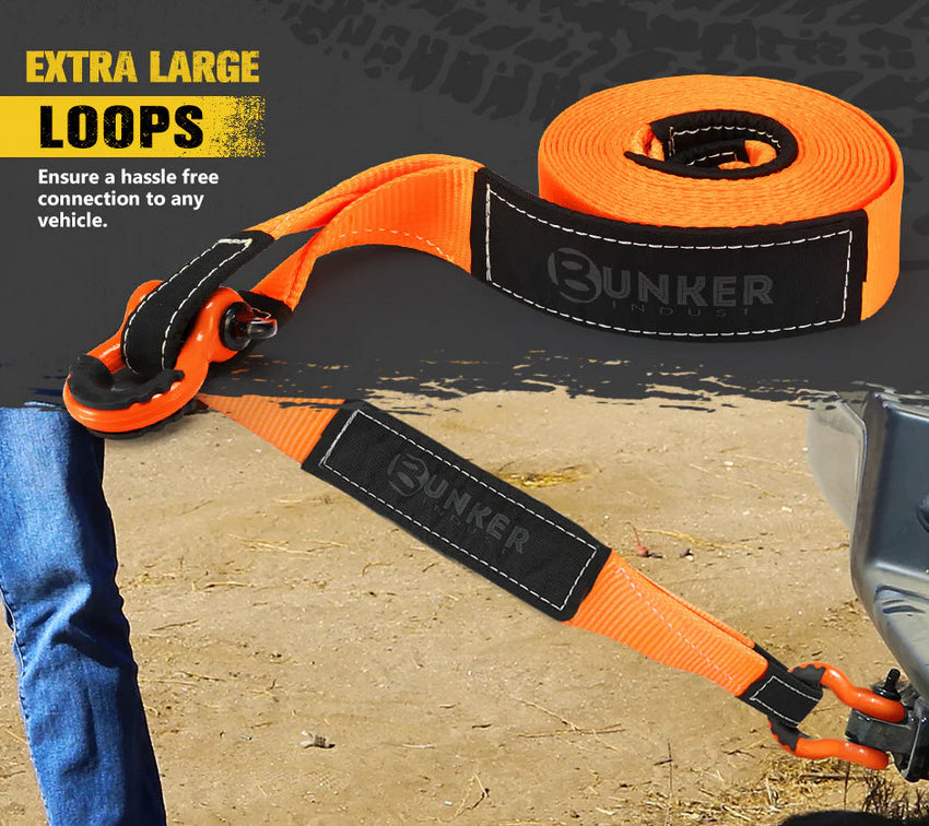 BUNKER INDUST 4WD Complete Recovery Kit Off Road Snatch Strap Dampener 9PCS 4×4