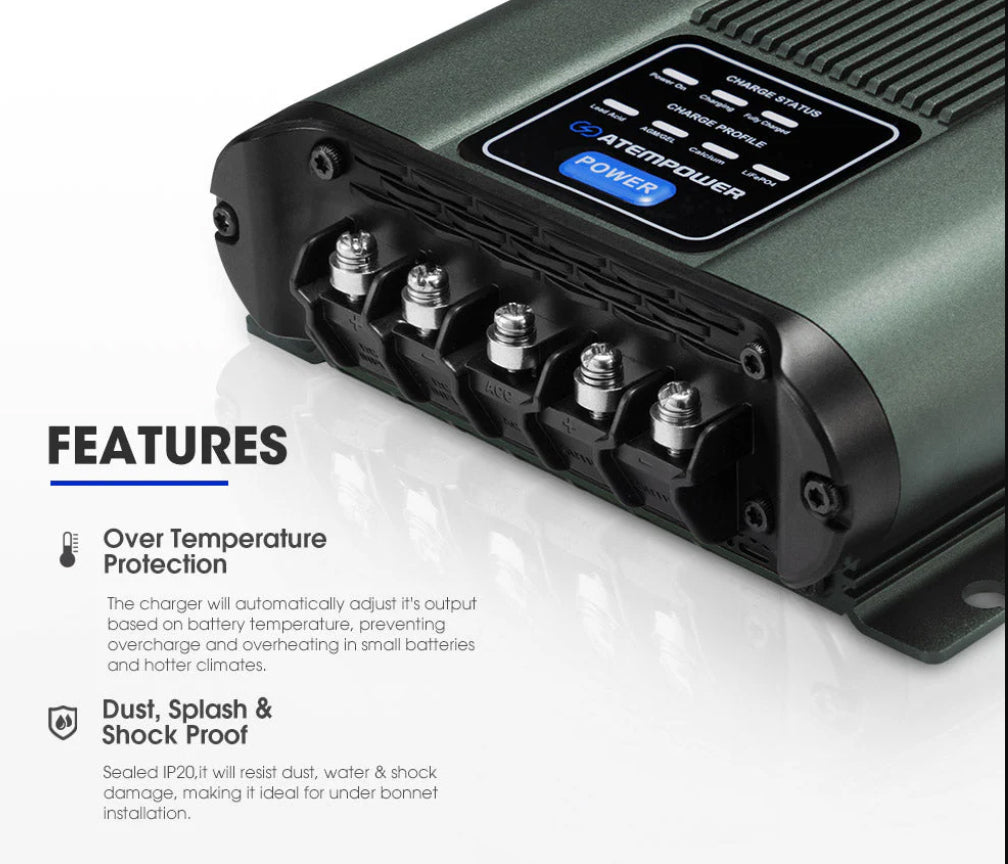 Atem Power 12V 30A DC to DC Battery Charger System Kit Isolator Dual Battery