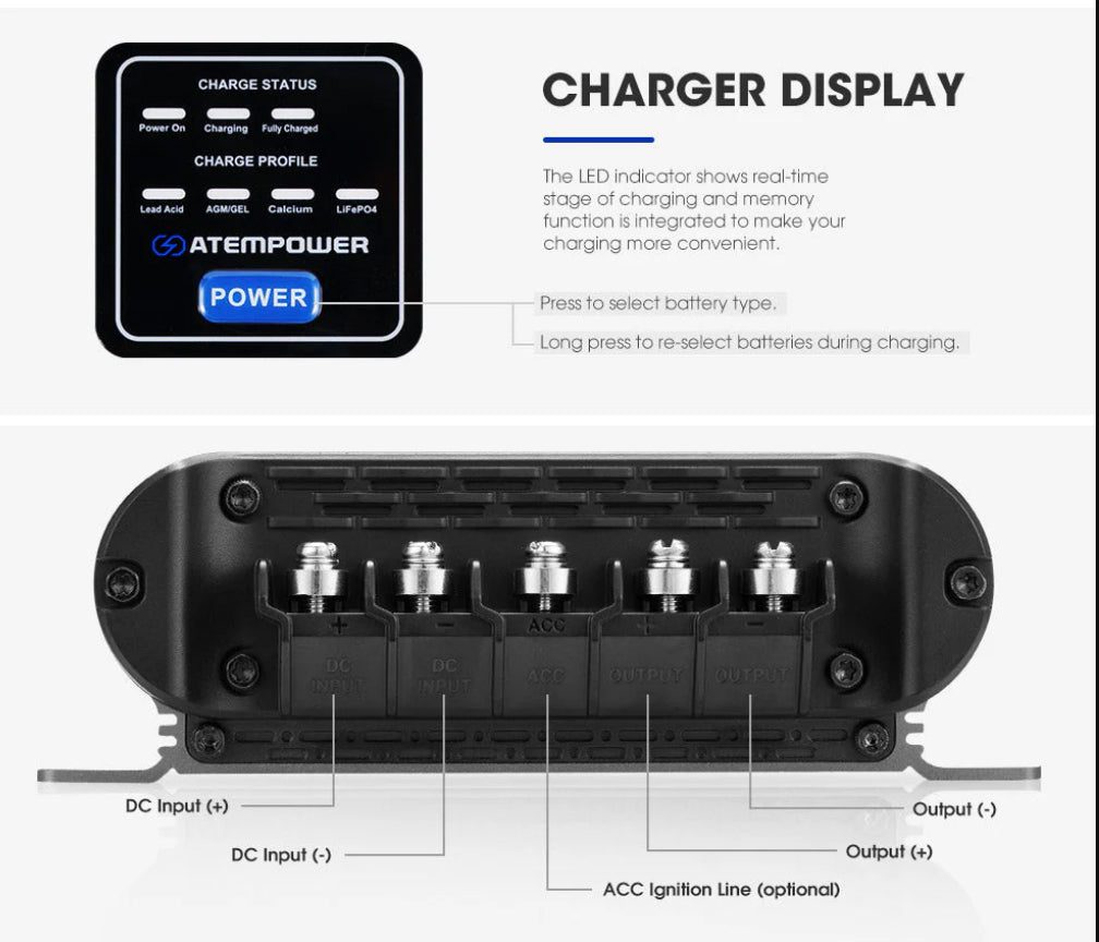 Atem Power 12V 30A DC to DC Battery Charger System Kit Isolator Dual Battery