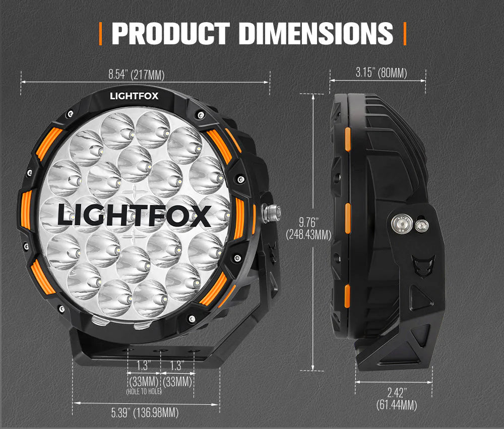 Lightfox 9inch LED Driving Light 1Lux@3,781ft/1,150m IP68 20,200 Lumens