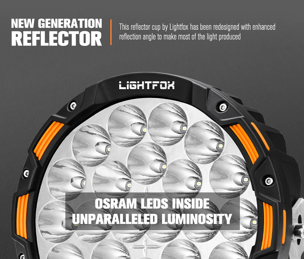 Lightfox OSRAM 9inch LED Driving Lights + 28inch Single Row LED Light Bar + Wiring Kit