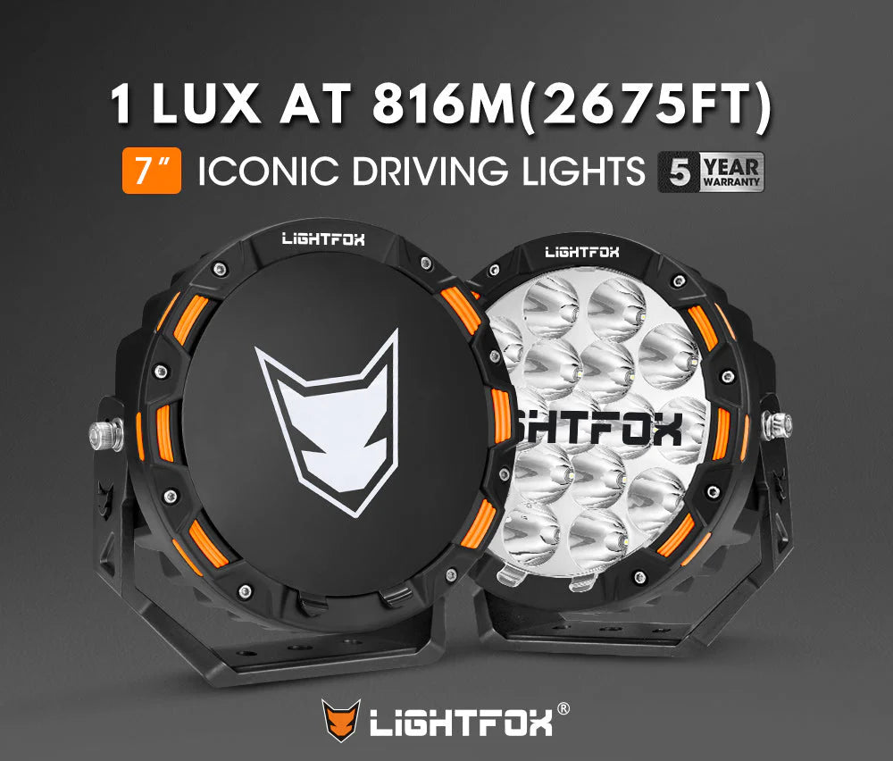 Lightfox 7inch LED Driving Light 1Lux@2,675ft/816m IP68 12,603 Lumens