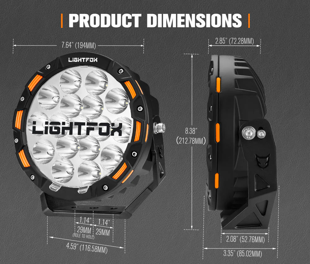 Lightfox 7inch LED Driving Light 1Lux@2,675ft/816m IP68 12,603 Lumens