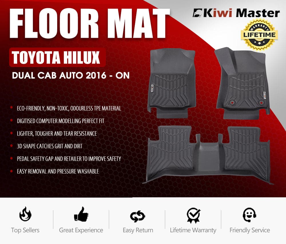 Kiwi Master 3D TPE Car Floor Mats Liner fit Toyota Hilux GD6 Dbl Cab Auto 2016 - New