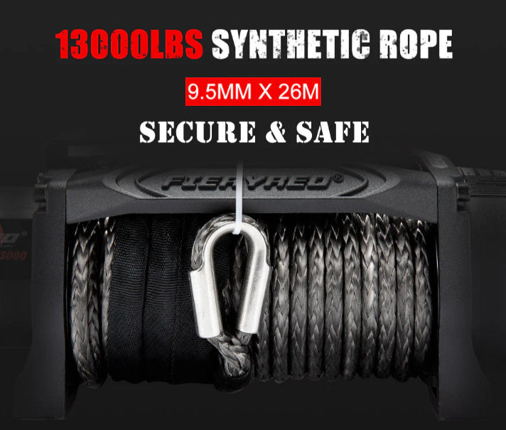 Fieryred 12V 13000LBS(5896KG) Electric Winch Synthetic Rope