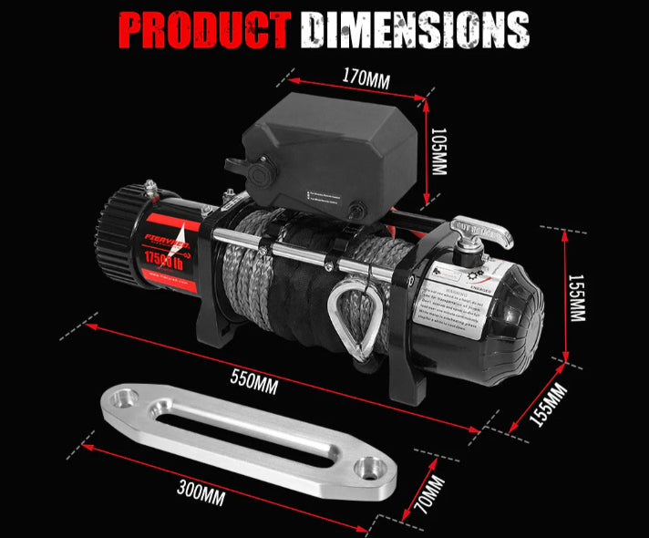 Fieryred 17500LBS Winch Wireless Synthetic Rope 12V Remote Atv 4WD