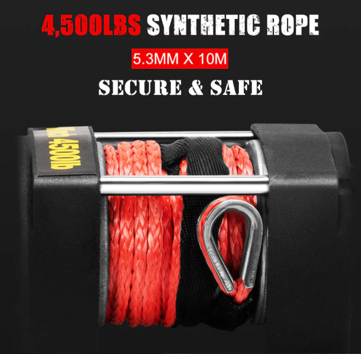 Fieryred 4500LBS/2041KG Wireless 12V Electric Winch Synthetic Rope Boat Atv 4WD