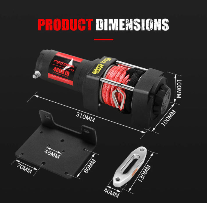 Fieryred 4500LBS/2041KG Wireless 12V Electric Winch Synthetic Rope Boat Atv 4WD