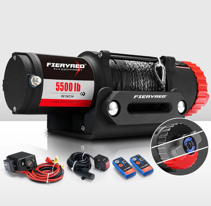Fieryred Electric Winch 12V 5500LBS(2494KG) Synthetic Rope Wireless Remotes ATV UTV Boat