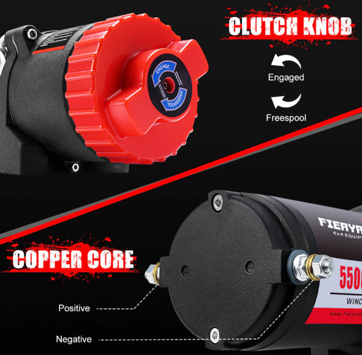 Fieryred Electric Winch 12V 5500LBS(2494KG) Synthetic Rope Wireless Remotes ATV UTV Boat