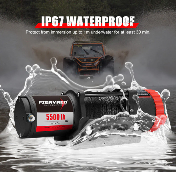 Fieryred Electric Winch 12V 5500LBS(2494KG) Synthetic Rope Wireless Remotes ATV UTV Boat