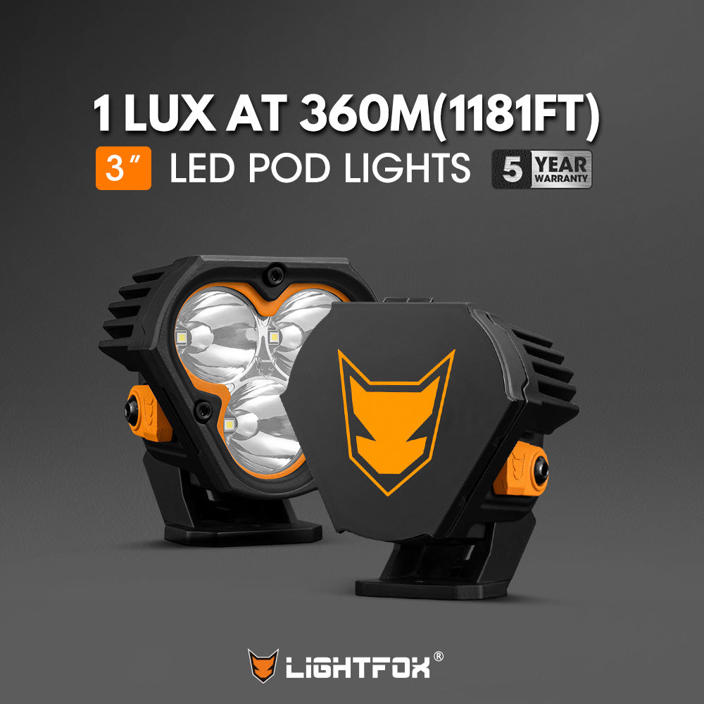 Lightfox Cygnus-3 3inch Pair LED Pod Lights 1Lux@1,181ft IP68 3,236