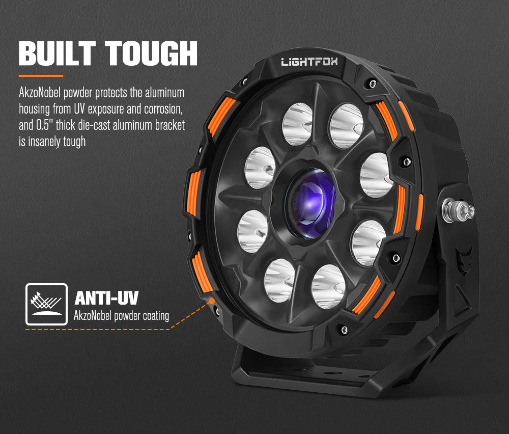 Lightfox 7inch Laser LED Driving Lights 1Lux@7,302ft/2,226m IP68 11,285 Lumens