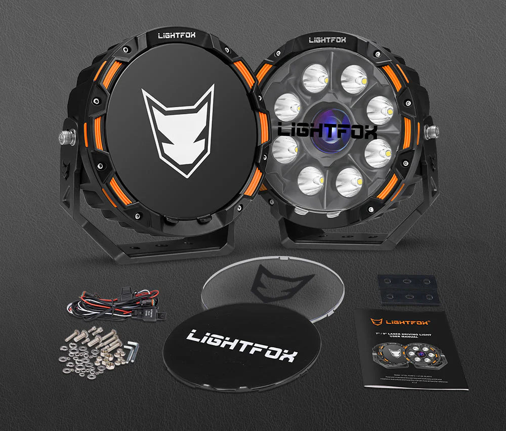 Lightfox 9inch Laser LED Driving Lights 1Lux@7,302ft/2,226m IP68 15,046 Lumens