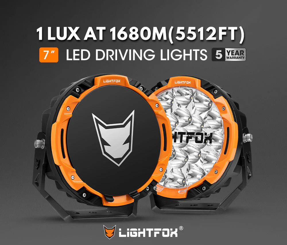 Lightfox 7inch LED Driving Light 1Lux@5,512ft/1,680m IP68 13,600 Lumens