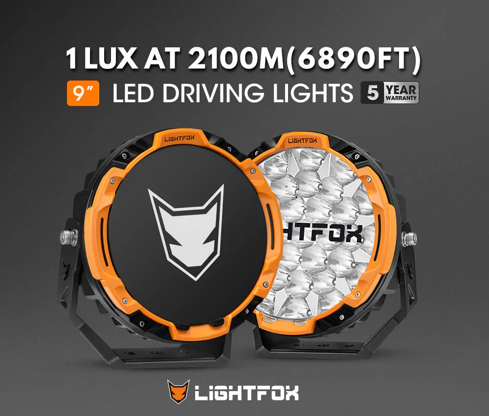 Lightfox 9inch LED Driving Light 1Lux@6,890ft/2,100m IP68 16,342 Lumens