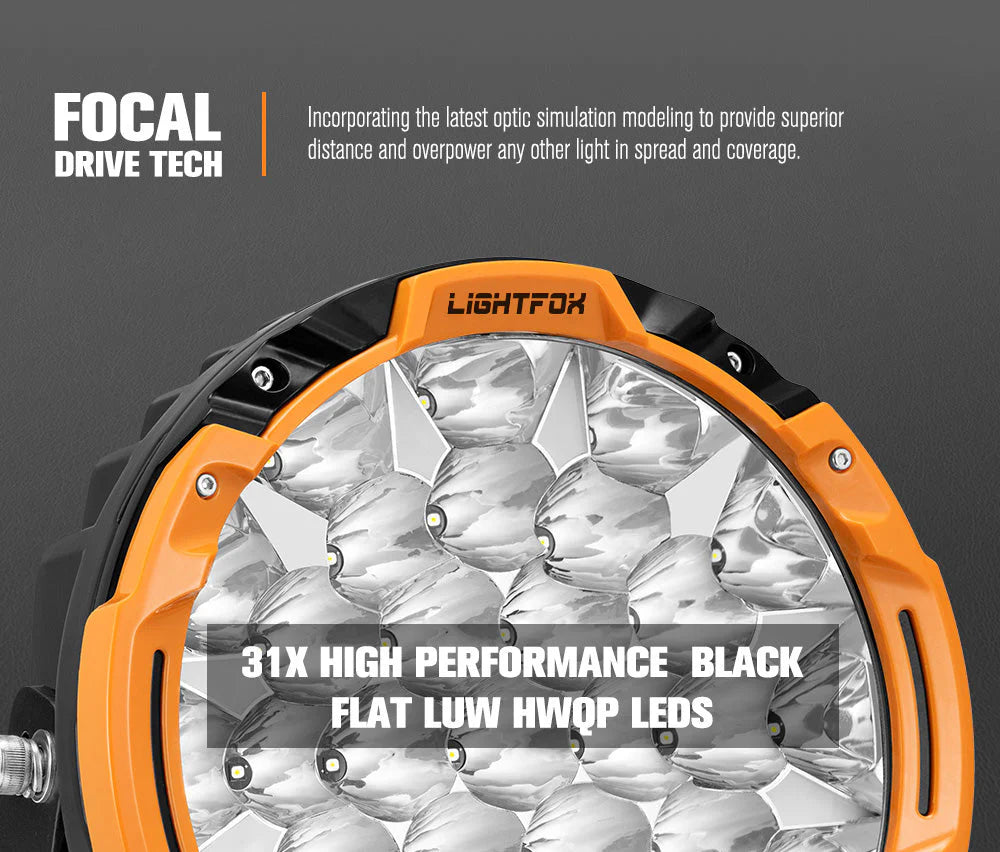 Lightfox 9inch LED Driving Light 1Lux@6,890ft/2,100m IP68 16,342 Lumens