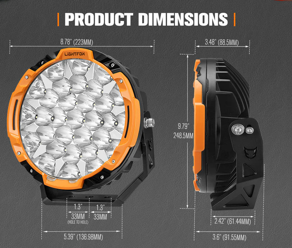 Lightfox 9inch LED Driving Light 1Lux@6,890ft/2,100m IP68 16,342 Lumens