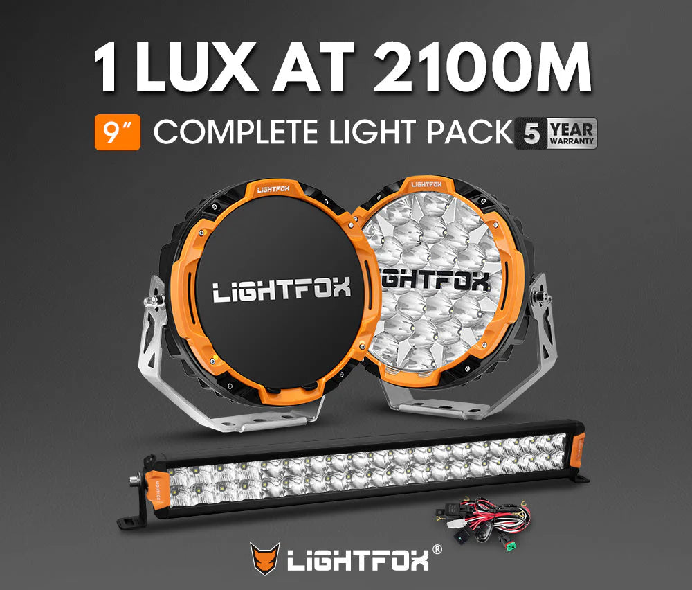 Lightfox Osram 9inch LED Driving Lights Spotlights + 20inch Dual Row LED Light Bar with Wiring Kit