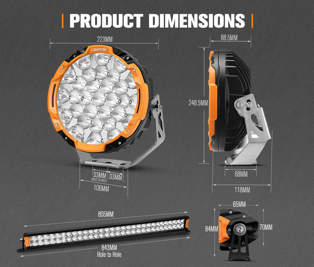 Lightfox Osram 9inch LED Driving Lights + 30inch Dual Row LED Light Bar with Wiring Kit