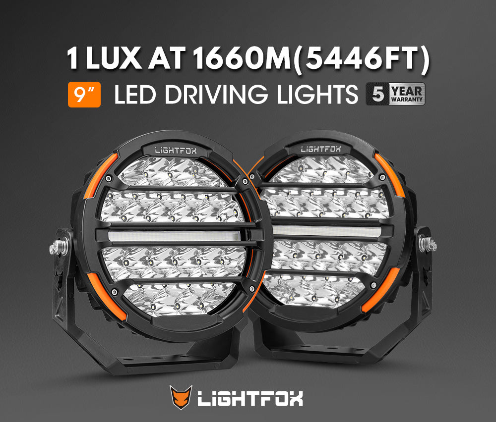 Lightfox 9inch LED Driving Light 1Lux@5,446ft/1,660m IP68 14,708 Lumens