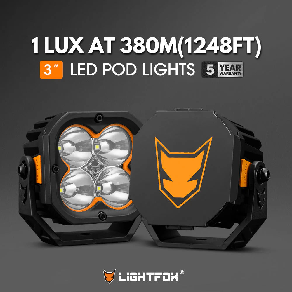Lightfox Cygnus-4 3inch Pair LED Pod Lights 1Lux@1,248 ft IP68 3,834