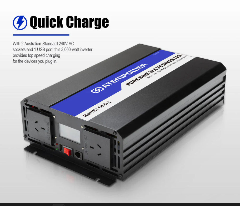 Atem Power 3000W-6000W Pure Sine Wave Power Inverter 12V To 240V Car Caravan Camping Boat