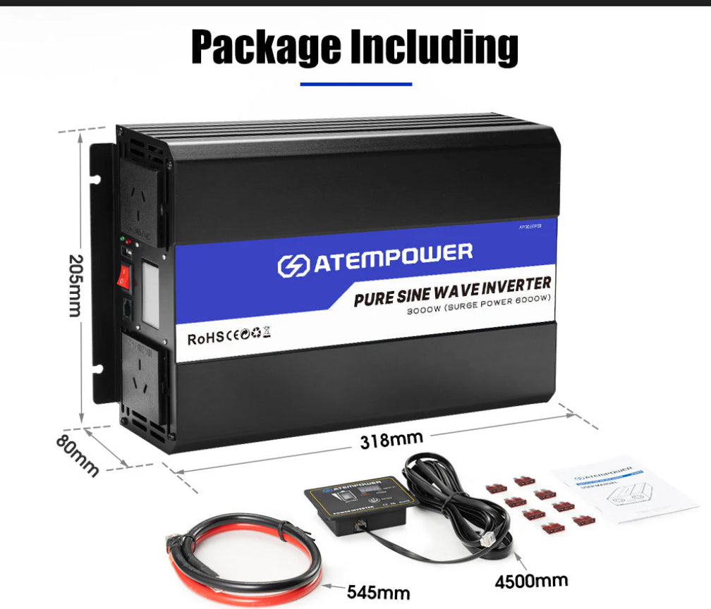 Atem Power 3000W-6000W Pure Sine Wave Power Inverter 12V To 240V Car Caravan Camping Boat