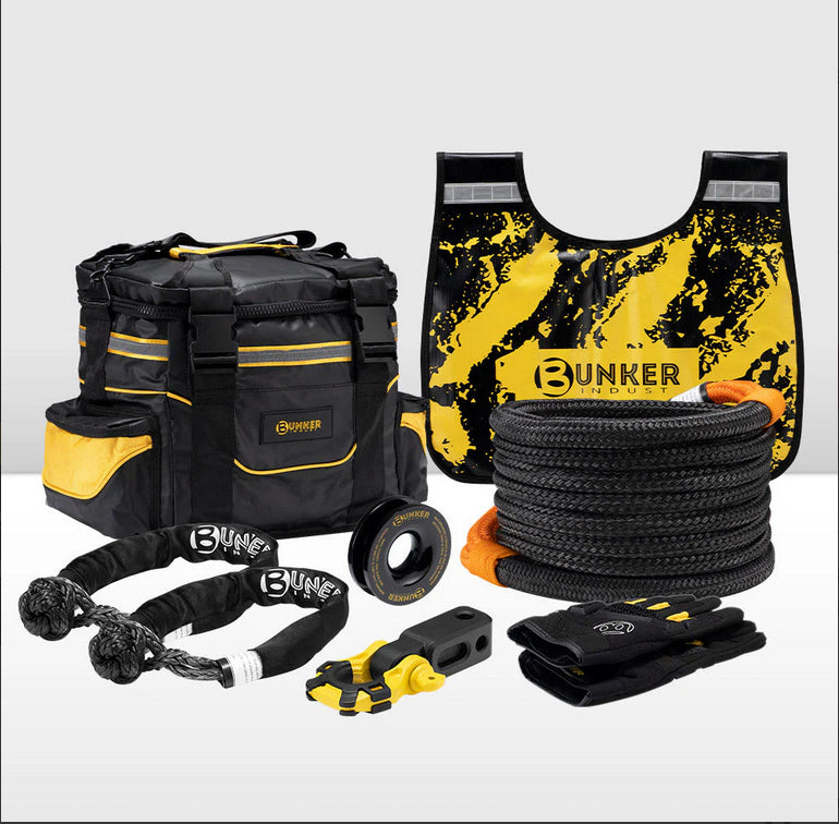 Bunker Indust Recovery Kit 4×4 Kinetic Rope Soft Shackles Winch Dampener Offroad