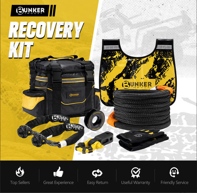 Bunker Indust Recovery Kit 4×4 Kinetic Rope Soft Shackles Winch Dampener Offroad