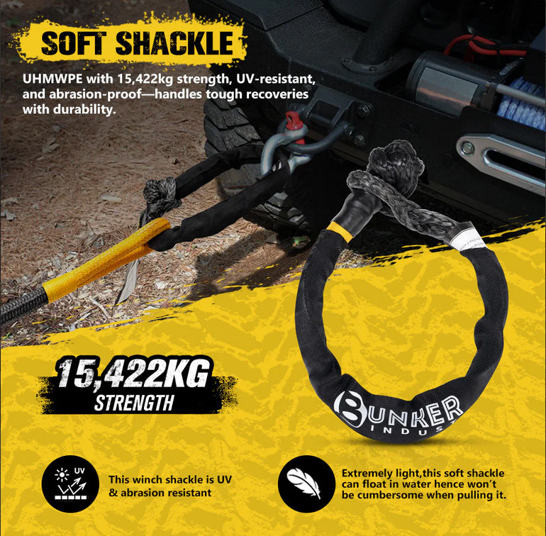 Bunker Indust Recovery Kit 4×4 Kinetic Rope Soft Shackles Winch Dampener Offroad