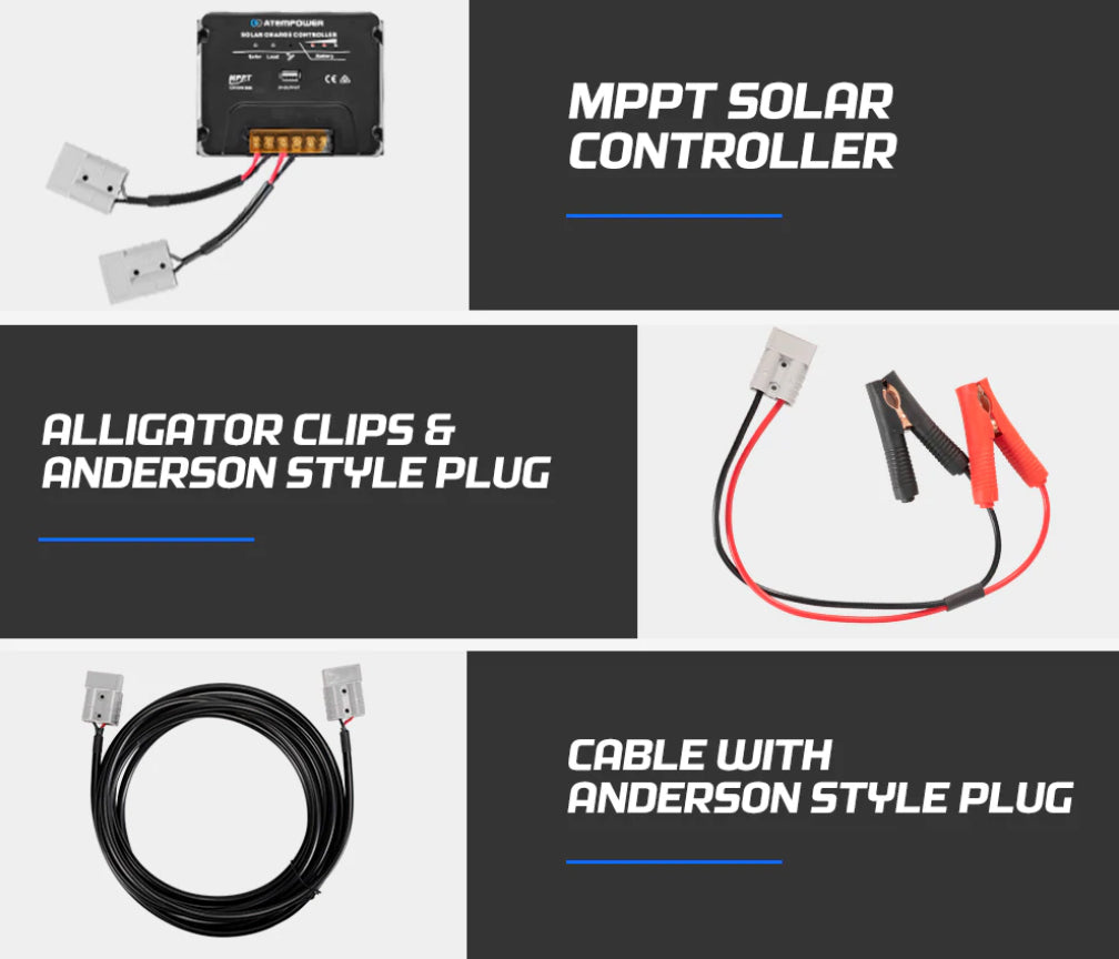 Atem Power Solar Panel Kit 200W (Incl MPPT Controller, Alligator Clips & 5m Cable)