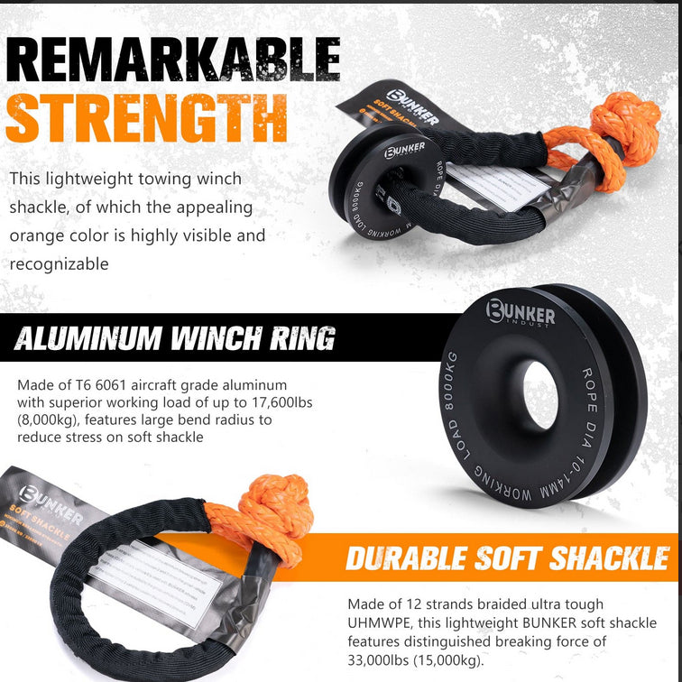 BUNKER INDUST Soft Shackle Synthetic Rope with Protective Recovery Snatch Ring