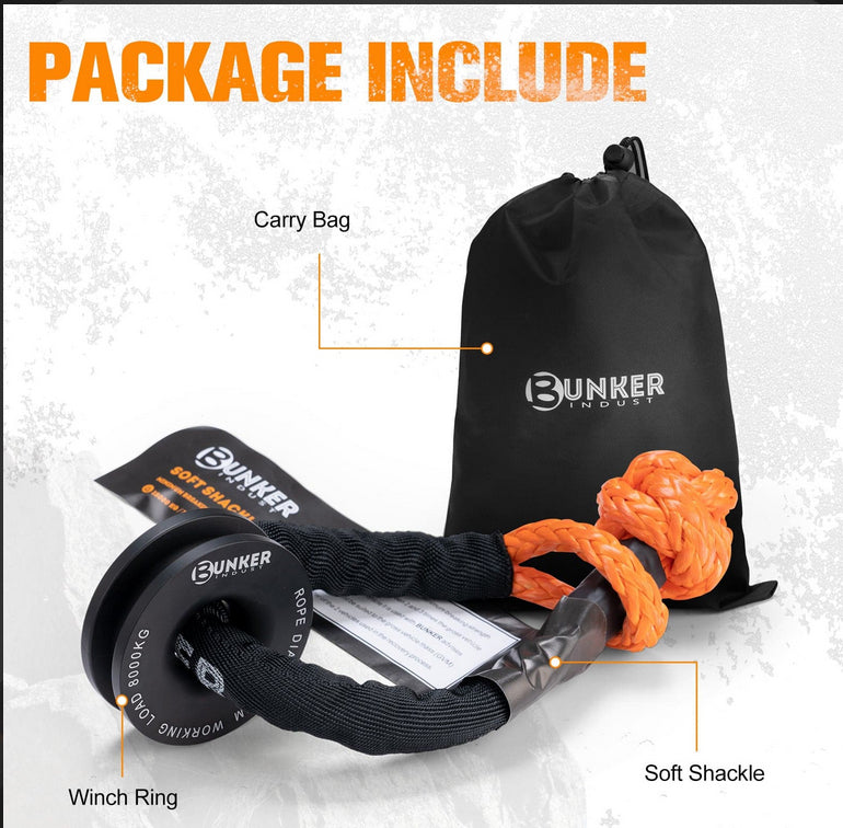 BUNKER INDUST Soft Shackle Synthetic Rope with Protective Recovery Snatch Ring