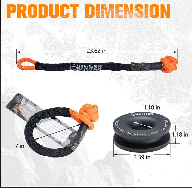 BUNKER INDUST Soft Shackle Synthetic Rope with Protective Recovery Snatch Ring