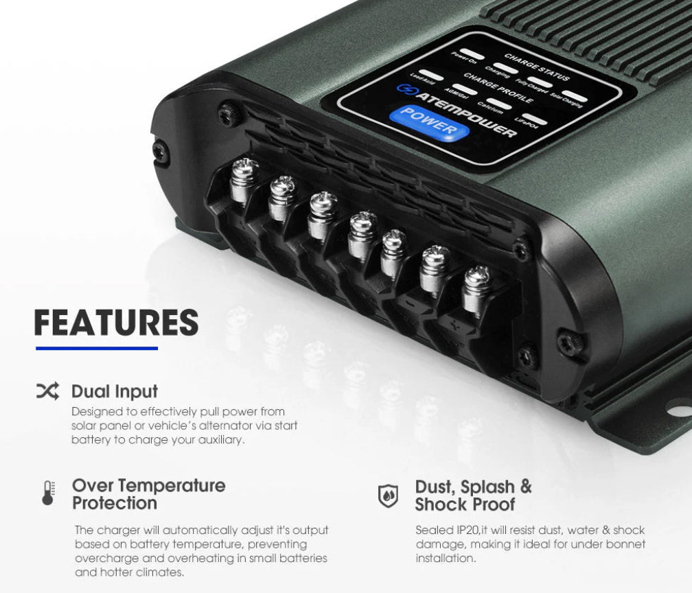 Atem Power 12V 20A DC to DC Battery Charger MPPT System Kit Isolator Dual Battery