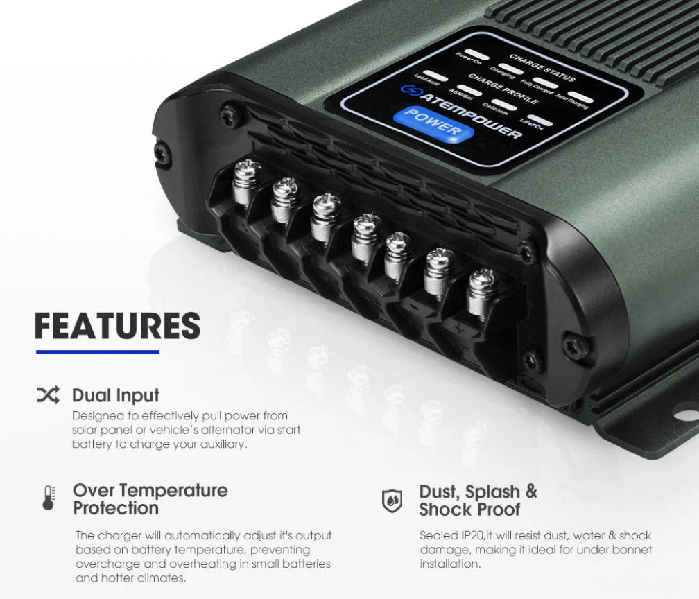 Atem Power 12V 40A DC to DC Battery Charger MPPT System Kit Isolator Dual Battery
